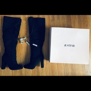 Black Knee-High Lace Up Heel Boots